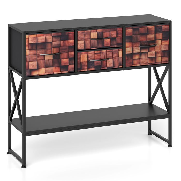 Table Console - COSTWAY - 98 x 29 x 78 cm Bout de Canapé 4 Tiroirs Tissu Structure Métal Mosaïque Pour Salon Entrée Couloir Table Console - COSTWAY - 98 x 29 x 78 cm Bout de Canapé 4 Tiroirs Tissu Structure Métal Mosaïque Pour Salon Entrée Couloir