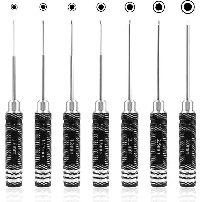 7 pièces Tournevis hexagonal-kit doutils de tournevis RC 0 9 mm 1 27 mm 1 3 mm 1 5 mm 2 0 mm 2 5 mm 3 0 mm pour hélicoptère 7 pièces Tournevis hexagonal-kit doutils de tournevis RC 0 9 mm 1 27 mm 1 3 mm 1 5 mm 2 0 mm 2 5 mm 3 0 mm pour hélicoptère