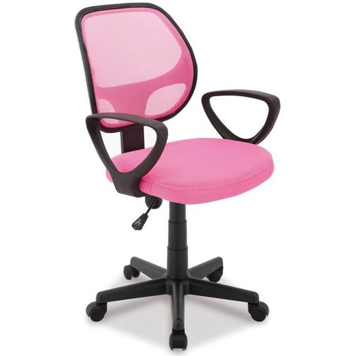 chaise de bureau enfant roulante - acaza - rose - réglable en hauteur - avec accoudoirs - a roulettes