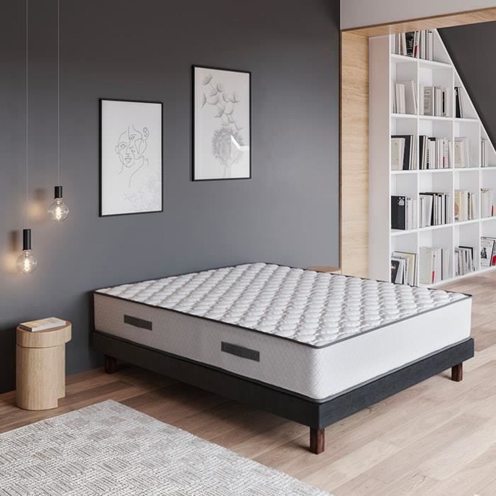 Ensemble matelas ressorts + sommier 160x200 Spring Confort Hbedding - Mousse ergonomique et ressorts ensachés