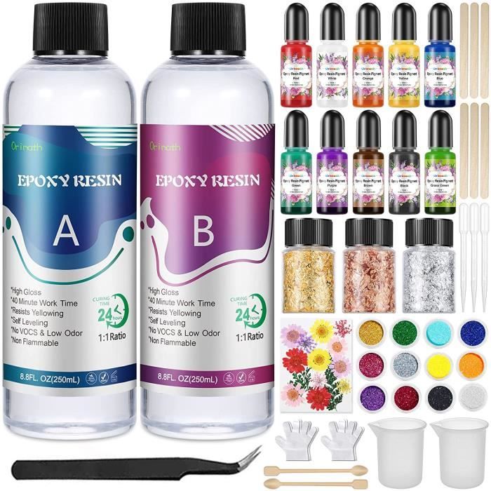 Resine Epoxy Kit Transparente 550g-500 ml, Kit d'époxy pour les Débutant  Contient 10 Colorant Resine Epoxy, 12 Paillette, 1 Fl[16] - Cdiscount  Beaux-Arts et Loisirs créatifs