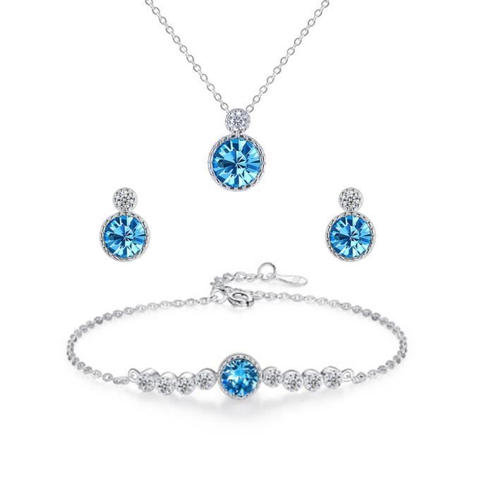 sansi parure bijoux femme - collier femme bracelet cristal boucles d'oreilles - coffret cadeau pour anniversaire saint valentin
