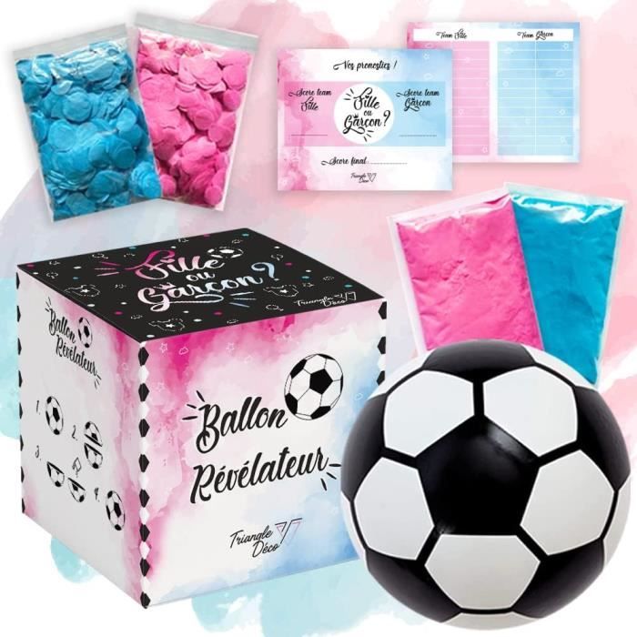 Ballon Révélateur De Genre 6 En 1 Foot - Poudre Et Confettis Rose Bleu + Carte Pronostic