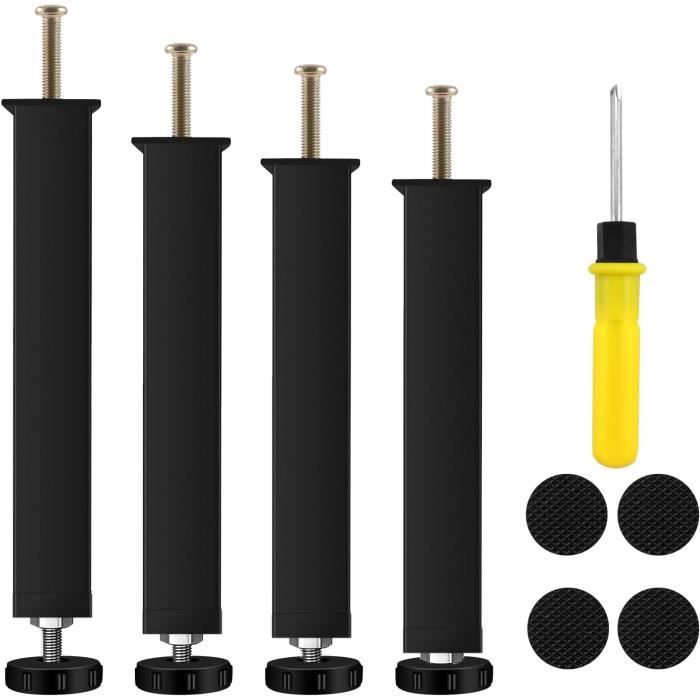 4 Pcs Pied De Lit 25 Cm À Visser, Pieds Pour Sommier À Lattes Universel, Hauteur Réglable 2527