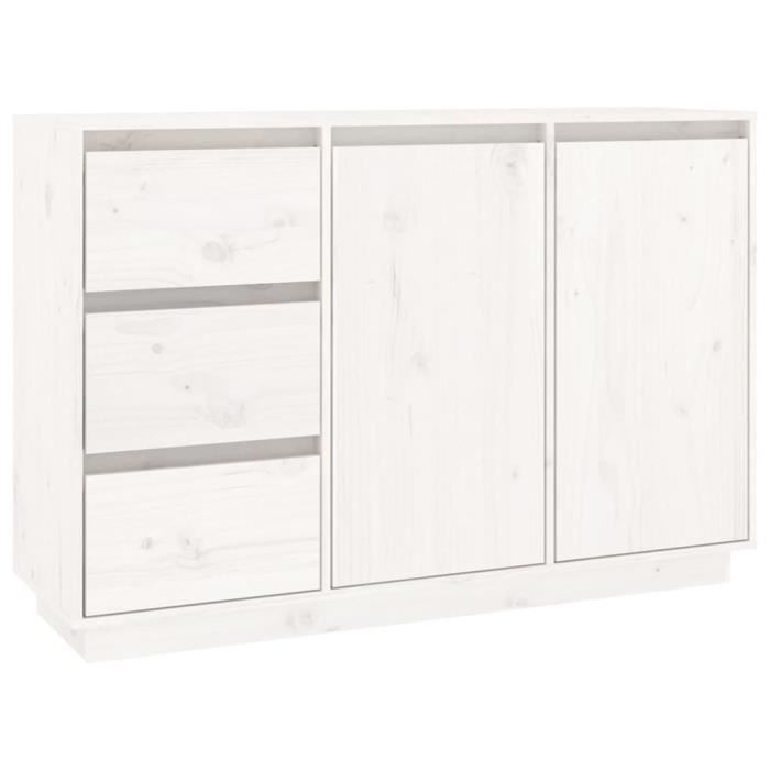 Buffet - Bois massif - Blanc - 111x34x75 cm - 2 portes et 3 tiroirs