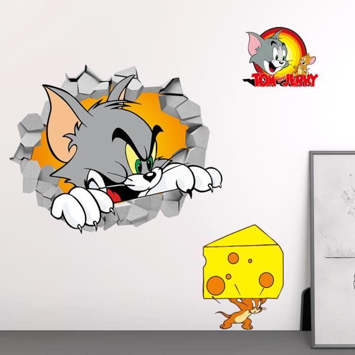 Sticker Mural Souris Et Chat Dessin Anime Chambre Mur Autocollant 3d Autocollant Mural Casse Cdiscount Maison