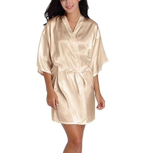 1pcs Femme Peignoir De Bain En Satin Robe De Chambre Et Kimono