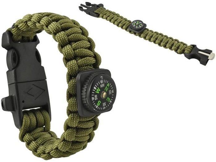 Bracelet Paracorde Survival 3-en-1 – Boussole + Allume-feu + Couteau & Sifflet – 9 Pouces