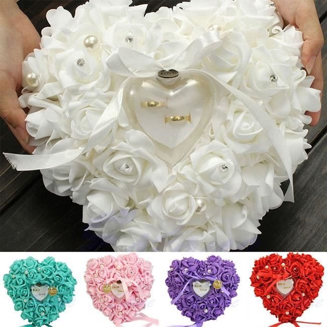 Wifehelper Romantique en Forme de Coeur Bo/îte De Bague De Mariage Rose Strass D/écor Anneau Oreiller Coussin Anneau Oreiller Porteur Oreillers #1