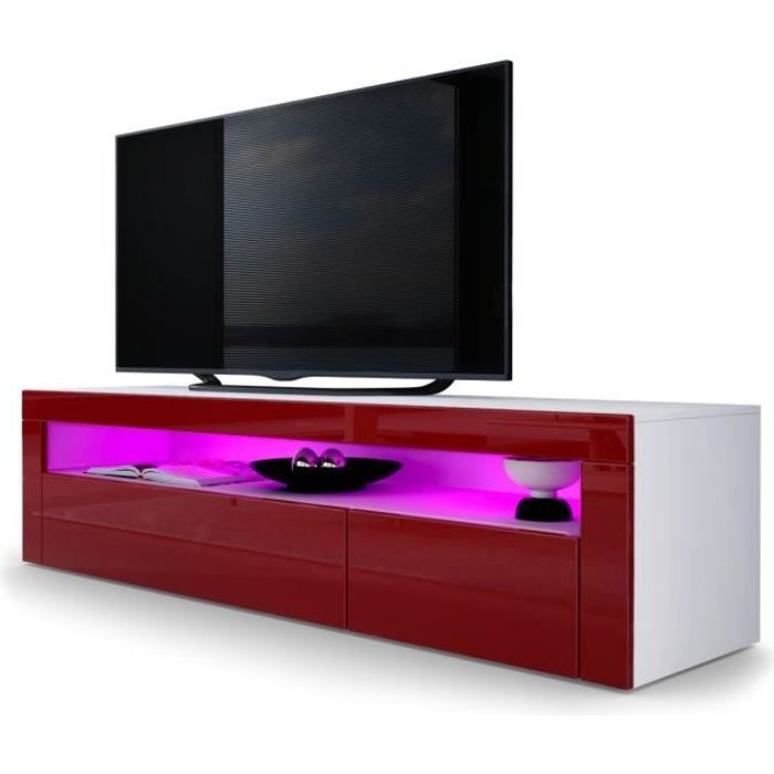 Vladon Meuble TV bas Valencia en Blanc mat - Bordeaux haute brillance - Bordeaux haute brillance Vladon Meuble TV bas Valencia en Blanc mat - Bordeaux haute brillance - Bordeaux haute brillance