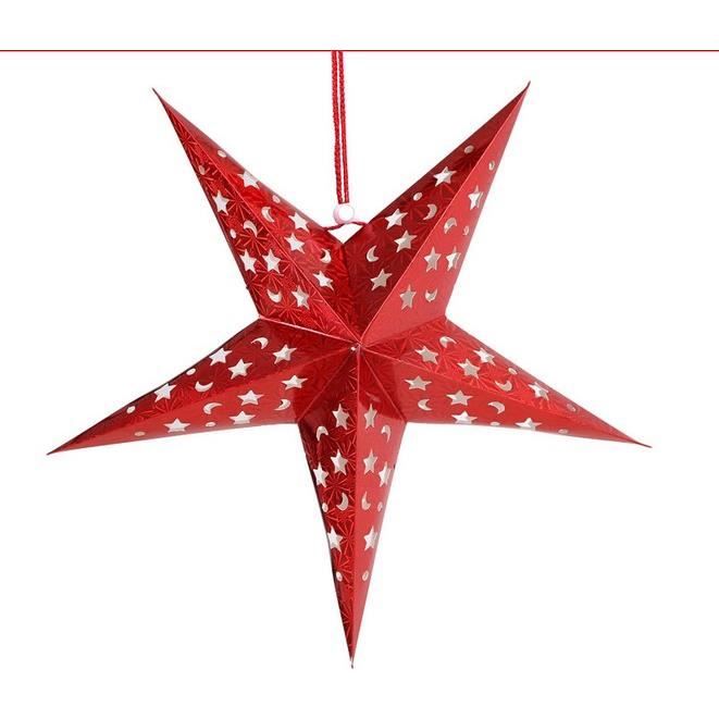 Étoiles En Papier De Noël - Lot De 5, 30 Cm, 9 Branches, Marron/Rouge/Vert