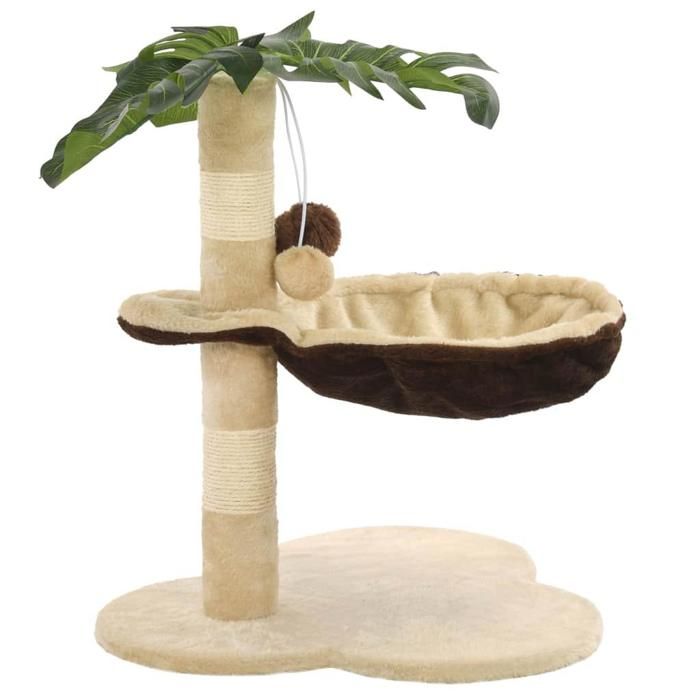Arbre à chat griffoir grattoir niche jouet animaux peluché en sisal 50 cm beige et Arbre à chat griffoir grattoir niche jouet animaux peluché en sisal 50 cm beige et