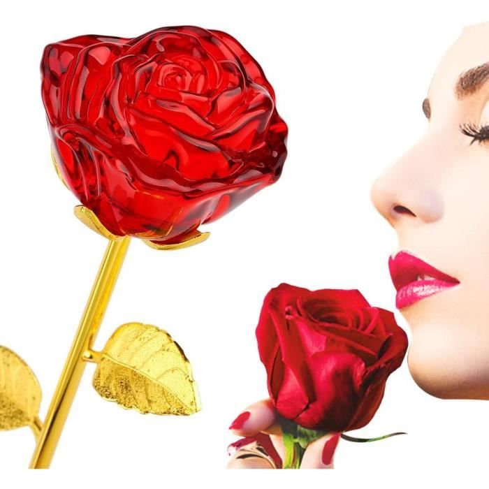 Décoration Roses Cristal, Rose Fantaisie en Verre Rouge avec Longue Tige  plaqué Or 24 carats pour Petite Amie, Rouge, 30cm - Cdiscount Maison