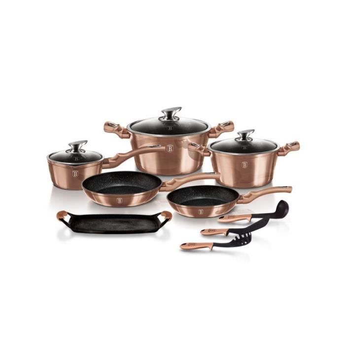 Batterie De Cuisine Effet Pierre 12 Pcs Or Rose Achat Vente