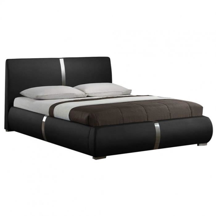 Pack lit double en simili noir + matelas 140 x 190 cm - EDEN Pack lit double en simili noir + matelas 140 x 190 cm - EDEN