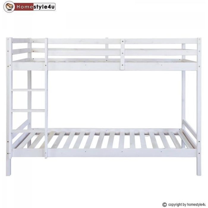 lits superposés - homestyle4u - blanc - 90x200cm - bois - panneaux de particules