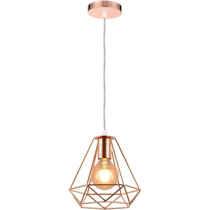 Lustre Suspendu Style Ferme Moderne - Cage En Bois Et Fer, Diamètre 25 Cm, Suspension Réglable 100 Cm, Ampoule E27 Non Incluse - 10