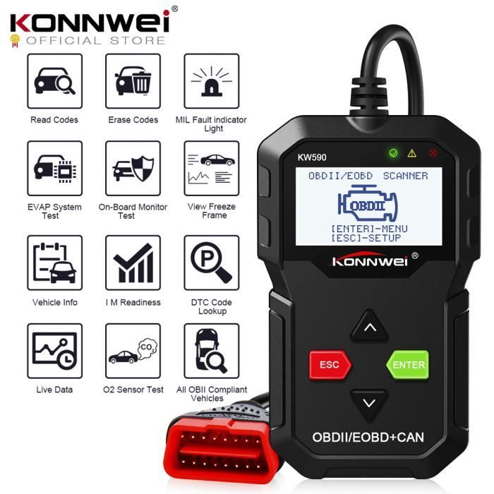 Acheter Outil de Diagnostic OBD KONNWEI KW590, lecteur de Code de voiture,  Scanner de Diagnostic automobile OBD2