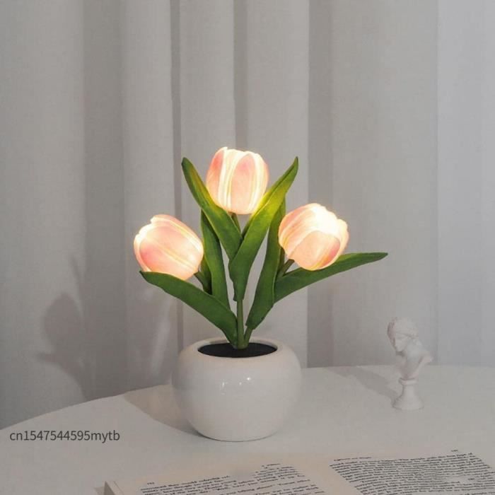 Lampe De Nuit LED En Forme De Tulipe Avec Miroir - 20 Fleurs à Assembler - Veilleuse Décorative Pour Chambre - Alimentation Piles - DIY Créatif - Cadeau Romantique