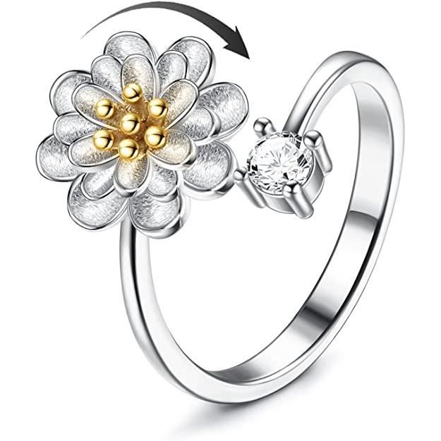 Bague Anti Stress Femme Ado Fille Plaqu Or Blanc Ouverts