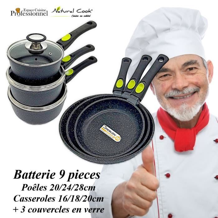 3 casseroles 16/18/20cm - 3 Poêles 20/24/28cm Espace Cuisine Professionnel