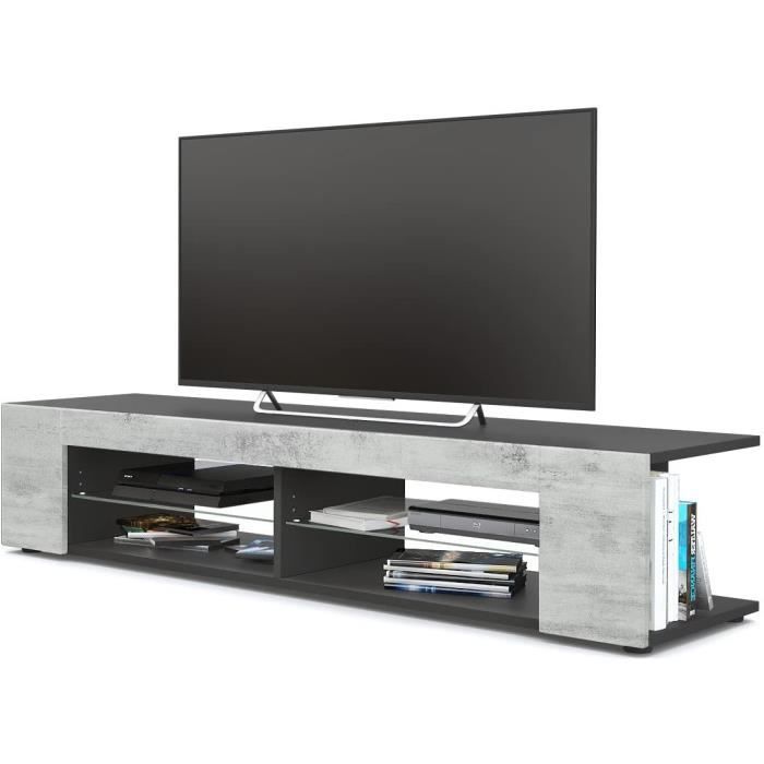 meuble tv armoire basse movie - noir mat - aspect béton oxyde - 135x39x30 cm