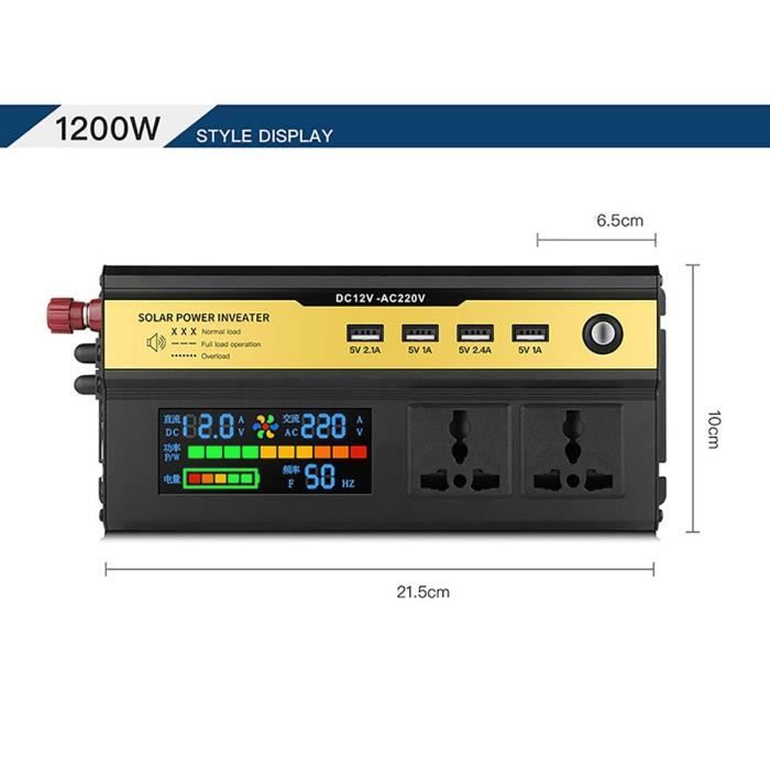 Convertisseur 12V Vers 230V 600W (pic 1200W) - Onduleur Pour Voiture, Camping-car, Bateau - Neuf