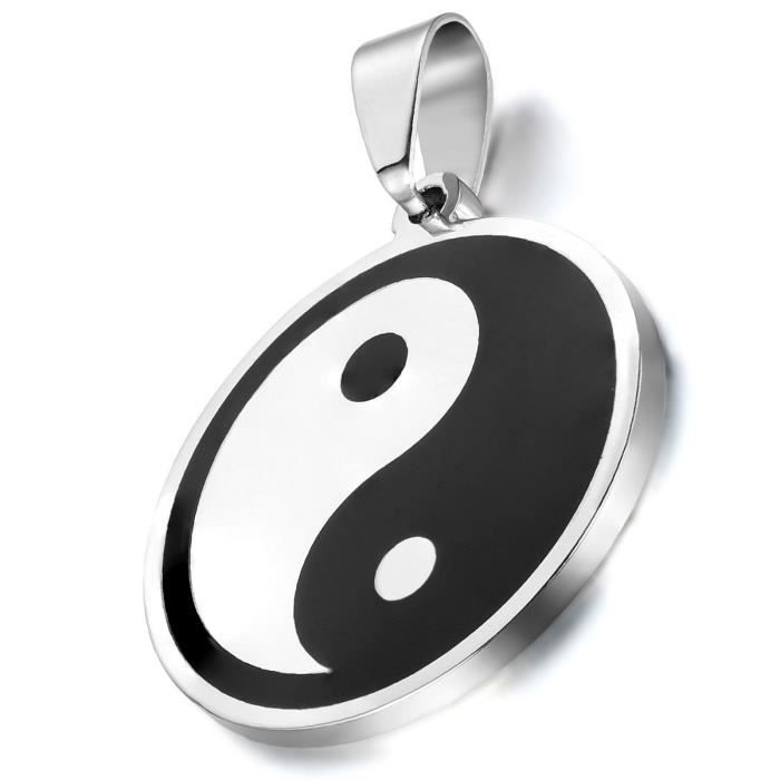 Pendentif Yin Yang En Acier Inoxydable Noir Avec Gemme – Neuf Avec étiquettes