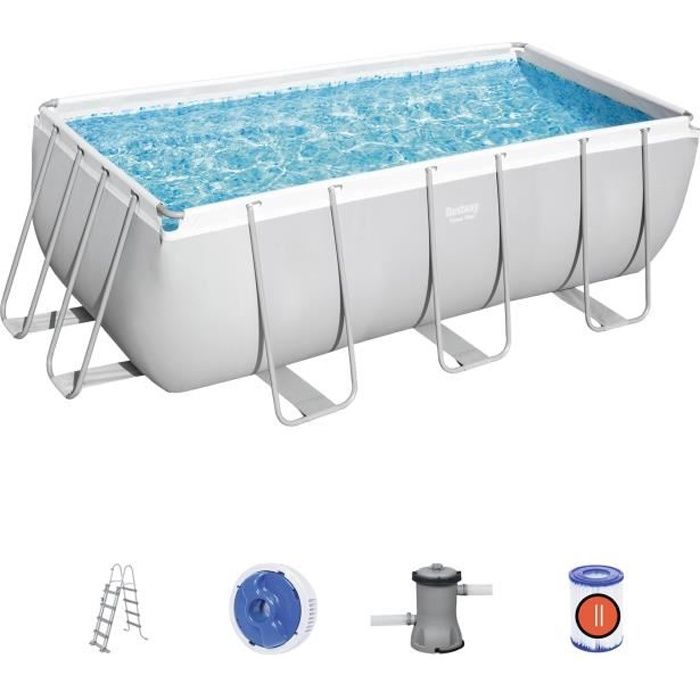 Kit Piscine hors sol tubulaire BESTWAY Power Steel™ - 412 x 201 x 122 cm - Rectangulaire (Pompe de filtration, échelle, diffuseur)