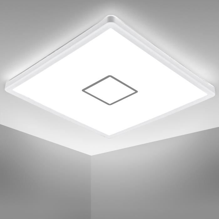Plafonnier LED design carré pour salon salle à manger 18W ultra-plat blanc  argenté - Cdiscount Maison