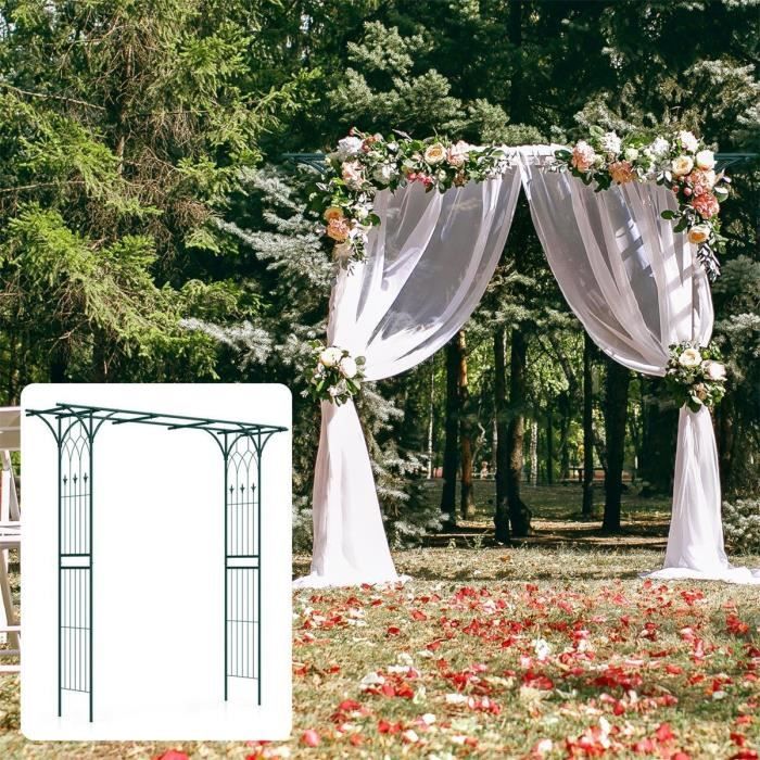 COSTWAY Arche de Jardin avec Treillis 205x52x205 cm-Toit Etendu-en Métal Antirouille-Rectangulaire Décorative pour Mariage,Fête-Vert