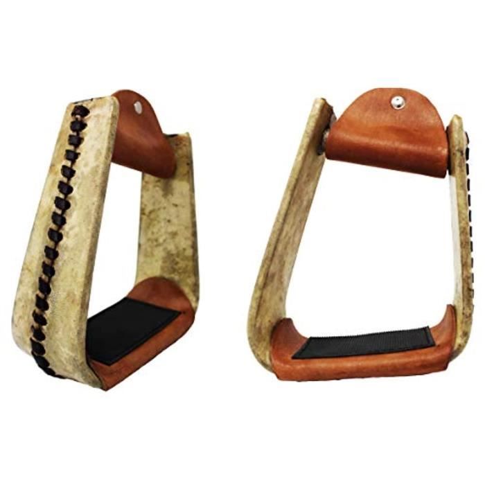 Étriers De Selle Western Coudés - Aluminium Gravé Avec Marches Caoutchouc - Occasion