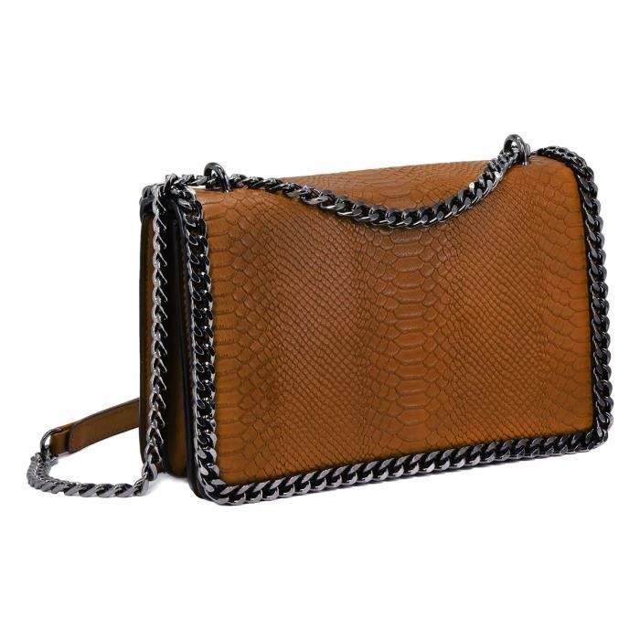 Sac Bandoulière Serpent - CRAZYCHIC - Sac Epaule Chaînes Cuir PU Femme - Sac Soirée Tendance - Marron Camel Sac Bandoulière Serpent - CRAZYCHIC - Sac Epaule Chaînes Cuir PU Femme - Sac Soirée Tendance - Marron Camel
