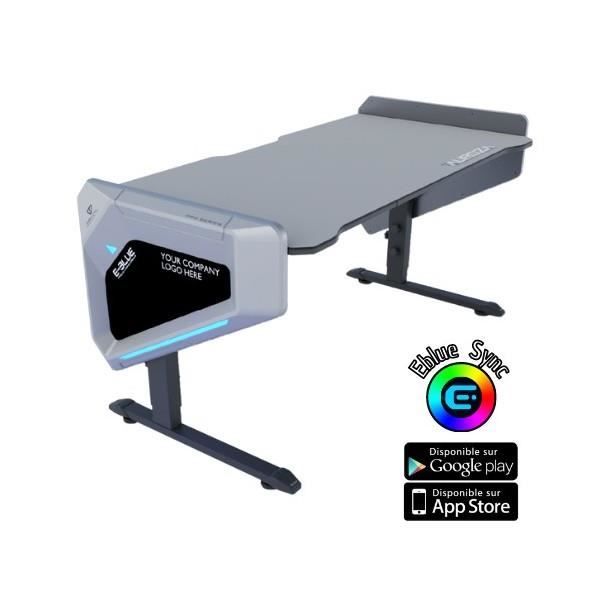 Bureau Gamer Extensible E-BLUE - Smart RGB LED - EGT568-S - Hauteur ajustable - Largeur 1m65 Noir
