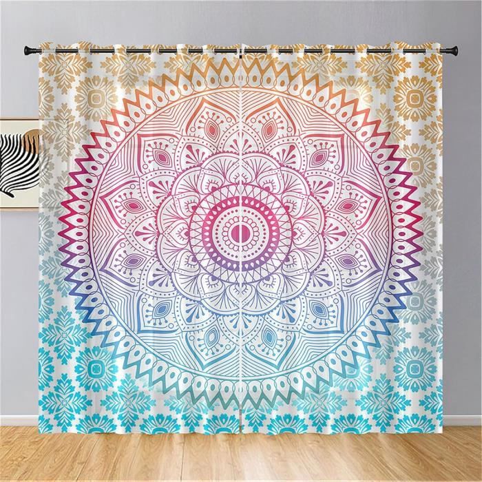Lot De 2 Rideaux Voilages Licorne - Semi-Transparents Avec Oeillets - Pour Salon, Chambre, Balcon