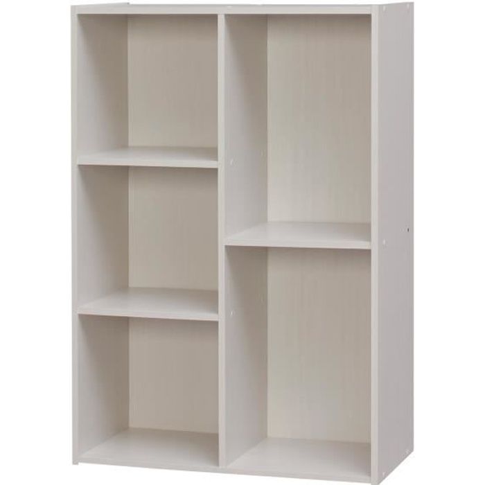 bibliothèque iris ohyama cx-23c en bois blanc - meuble à livres à 5 compartiments de l29 x p60 x h87.9 cm
