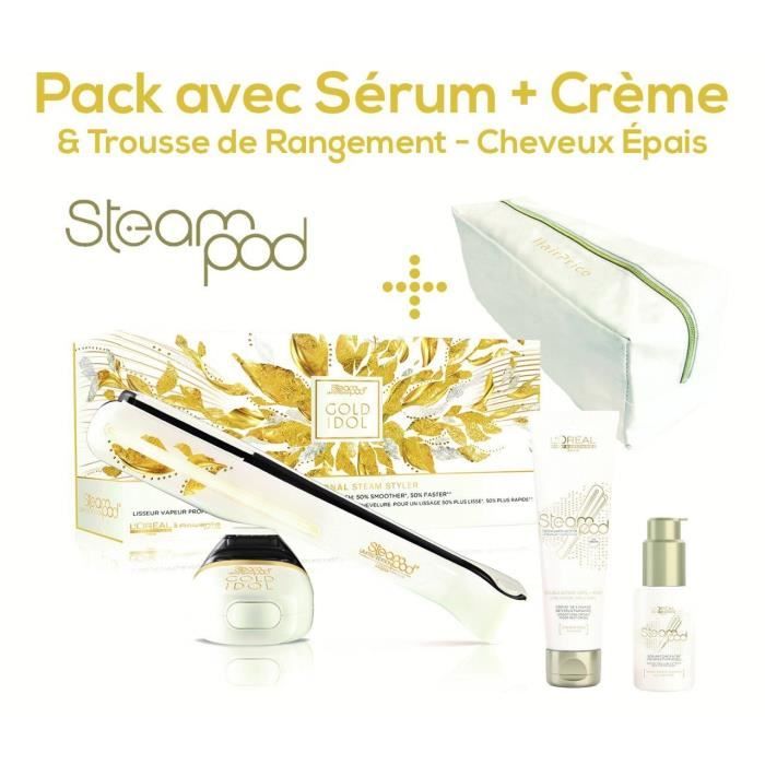 L'oreal - Pack Steampod 2.0 Gold Idol Trousse Glossy - Fer à Lisser vapeur  nouvelle génération + Sérum + Lait creme de lissage ch - Cdiscount  Electromenager
