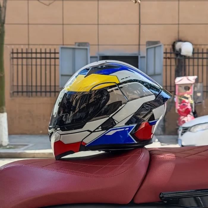 Casque Moto Intégral Crown Racing Rouge - Taille M Avec 2 Lentilles