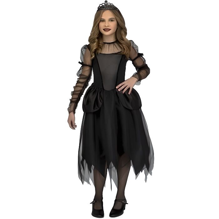 Déguisement Vampire Fille Halloween – Robe Gothique Noire Élégante Avec Collier Mystérieux Enfant Cosplay