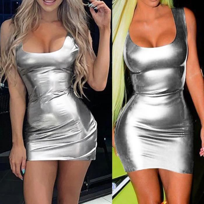 Robe Courte Mode Femmes Sexy Solide O Neck Manches Backless Robe Moulante Mini Argente Argente Cdiscount Pret A Porter