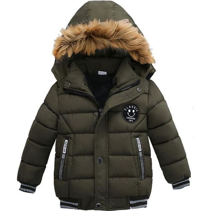 Nouveau Doudoune Garcon enfant Col en fausse fourrure Avec chapeauVeste Blouson Epaisse Coupe Vent Kaki Kaki Cdiscount Pret a Porter