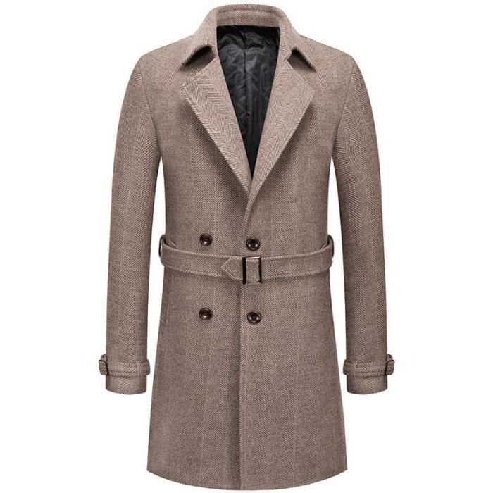 Manteau Homme Laine Mi-longue Avec Ceinture Double Boutonnage