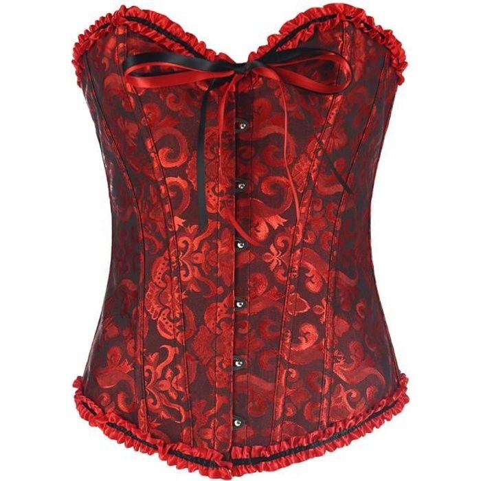 Femme Corset Jacquard Lacets Chic Grande Tailles Bustier Push Up Ceinture D Entrainement Corset Broderie Mariage Noir rouge