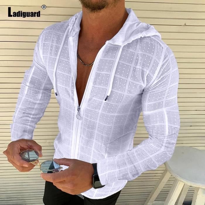 Chemise,sweat à capuche tendance pour homme,chemise Patchwork