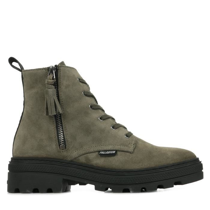 Boots Palladium Pallacult 04 Sud Femme Cuir suede Zip Talon Large Gris Caribou Caribou Cdiscount Chaussures
