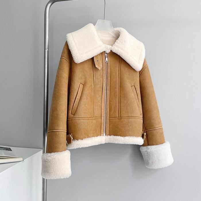 Veste d hiver pour femmes manteaux en cuir de peau de mouton manteau en cuir de fourrure de mouton veritable femme Style ample Noir Cdiscount Pret a Porter