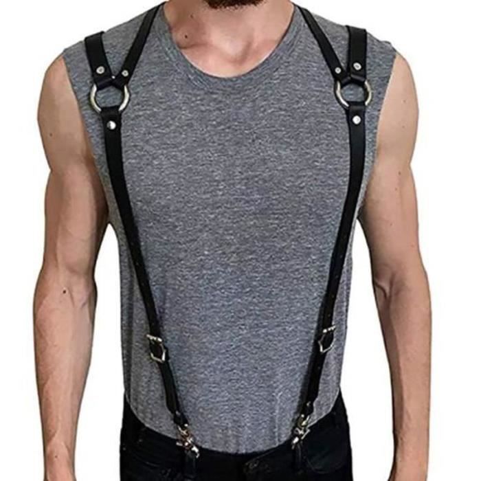 Harnais De Corps En Cuir Harnais Poitrine Punk Avec Anneau Boucle Réglable Homme - Noir