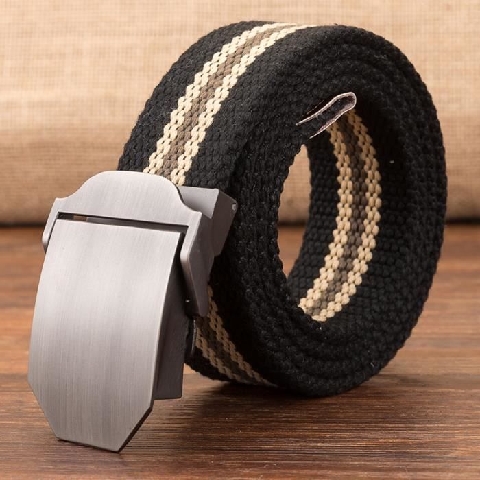 Mile High Life Ceinture Toile Ajustable Boucle Militaire Noire – Taille Jusqu'à 142 Cm