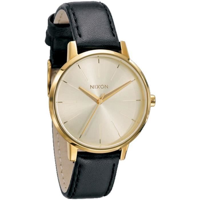 Montre femme - NIXON - KENSINGTON A108501 - Cuir noir - Boîtier doré rond - Quartz analogique Montre femme - NIXON - KENSINGTON A108501 - Cuir noir - Boîtier doré rond - Quartz analogique