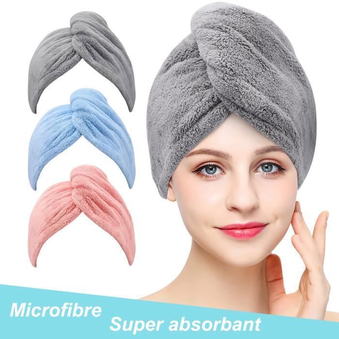 3pcs Bonnets de nuit, Serviette Microfibre Cheveux Super Absorbantes avec Boutons pour Cheveux Séchage Rapide
